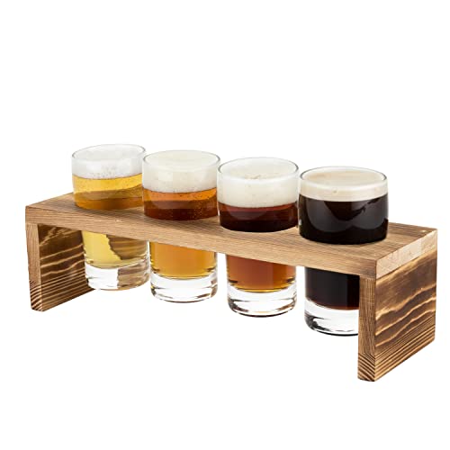 True Beer Flight Set, Four 5 Oz Tasting Glasses, Wooden Flight Board, Beer Tasting Set #TOP10