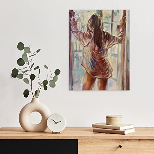 Sexy Girl Room Aesthetic Poster Abstract Wall Art Standing On Balcony Fashion Bareback Lady Erotic O Canvas Art Poster Wall Art Picture Print Modern Family Bedroom Decor 12X16Inch(30X40Cm) Unframe-Sty #TOP3