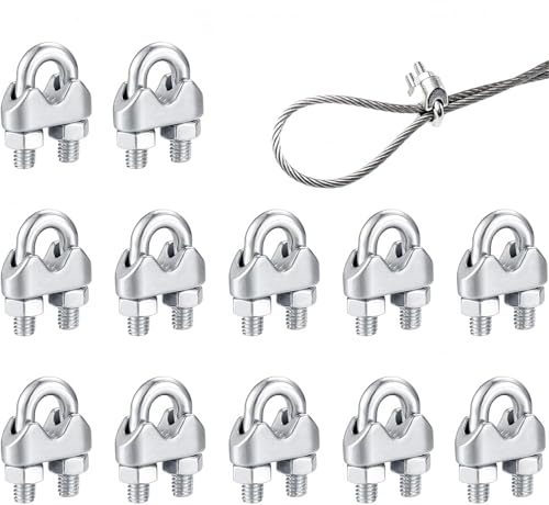 Wire Rope Clamp Clip,12Pcs M4 Cable Clamps Heavy Duty,304 Stainless Steel U Bolts Stainless Steel Rope Grips,U Bolt Saddle Fastener,Metal Cable Crips for Rigging Rope,Wire Cable