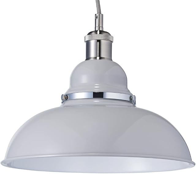 Modern Designer Grey Gloss Metal Domed Ceiling Pendant Light Shade with Chrome Plated Metal Ring | 60w Maximum | 30cm Diameter by Happy Homewares