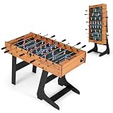 HOMASIS Calcio Balilla in Legno, Biliardino Pieghevole, Professionale, Calcetto da Tavolo per Bambini e Adulti, con 22 Giocatori, 8 Aste, 2 Palline, 2 Segnapunti, 121 x 60,5 x 81 cm (Naturale)