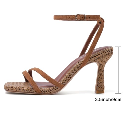 Image of Mostrin Womens Sandals Strappy Heels for Women Ankle Strap Lace Up Heels Square Open Toe Heels Tie Up Stiletto High Heeled Sandals for Prom, Party, Daily Wear