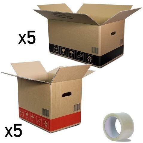 KIT TRASLOCO COMPLETO S (Monolocale/Piccolo Trasloco) – 10 scatole doppia onda con accessori imballaggio – cartone resistente per libri e fragili