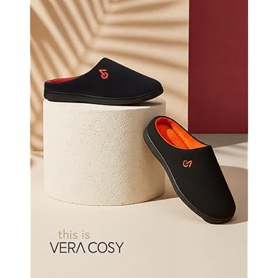 VeraCosy Men's Two-Tone Memory Foam House Slippers Indoor Outdoor Durable Rubber Sole