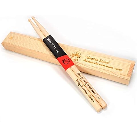 Personalised Custom Drum Sticks + Optional Gift Box - 5A Size | Design A Truly Unique Present | Laser Engraved Cover