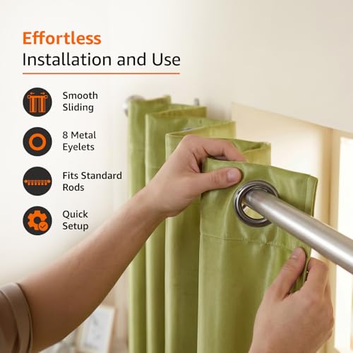 Image of Amazon Basics - Room Darkening Blackout Door Curtains, 100% Room Darkening | 9 Feet |Set of 2| Plain Design | for Living Room and Bedroom | 115cmx 274cm, Color- Green