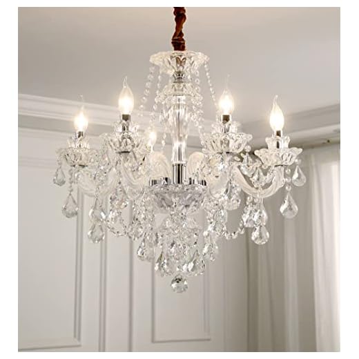 Durahonn Crystal Chandelier 6 Lights Clear K9 Crystal Luxury Interior Decoration Ceiling Light E12 Bulbs Crystal Pendant Lighting Fixture for Dining Room, Living Room, Bedroom (6 Lights)
