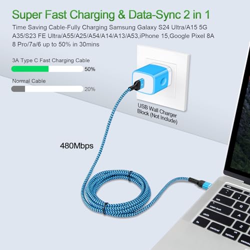 2Pack 6FT Fast Charger Cable USB Type C Android Phone Cord for Moto G Stylus 5G 2024,Edge2024 Razr 50 Ultra,G Power,iPhone 16 Plus 15,Samsung Galaxy S25 Ultra/S24 Plus/A15/A35/S23 FE,Pixel 9 Pro XL 8a