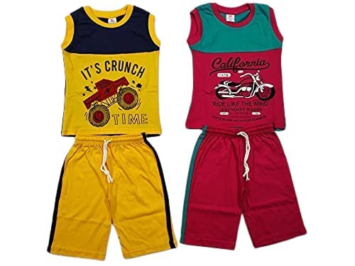 V Win Tex Cotton Unisex Baby Romper Style Kidswear Sleeve Less Top Bottom Clothing Set for Childs Green and Blue Pack of 2 Long