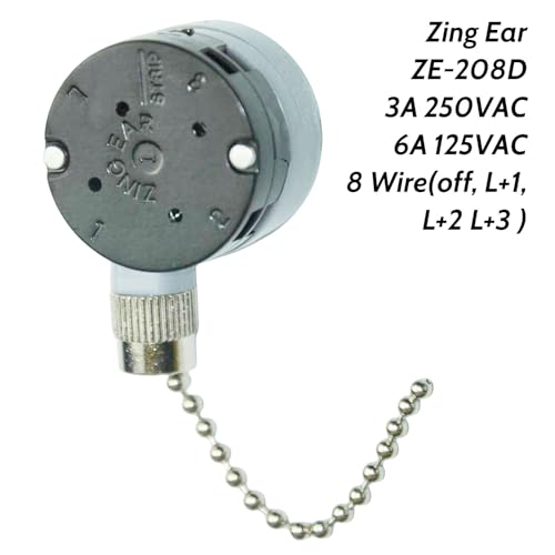 Image of Zing Ear ZE-208D Pull Chain Switch 3 Speed 8 Wire 3A 250VAC 6A 125VAC Cord Control Ceiling Fan Repair Kits Replacement Tools Hanging Fans Lights Appliances Cabinet Wall Lamps 3PCS（Argent）