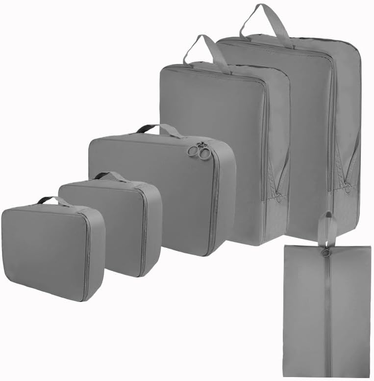 6 Set Compression Packing Cubes for Travel, Compressible, Lightweight, Space-Saving Luggage Organizer Bags for Organizing Clothes Shoes, Travel