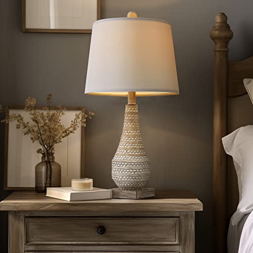 Bobomomo 23.75" Rustic Retro Farmhouse Table Lamp Set Of 2 For Bedroom Living Room Traditional Nightstand Lamps With White Fabric Shade #TOP4