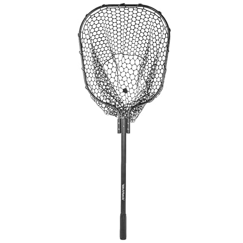 YakAttack 16 x 19 Landing Net with 24 Telescoping Handle & Rubber Netting, Black | Floating Fishing Net for Kayak, Boat & Bank Anglers | Snag-Free Catch and Release Net