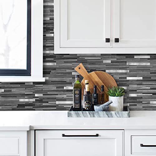 image for AULIGET 40 Sheets Peel and Stick Backsplash, Black & Grey Wood Look PV