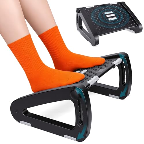 Foot Rest for Under Desk at Work - Ergonomic Under Desk Footrest for Office, Adjustable Foot Stool Desks Footrests with Roller Massager - Leg Support Rest for Office Chair & Gaming Home