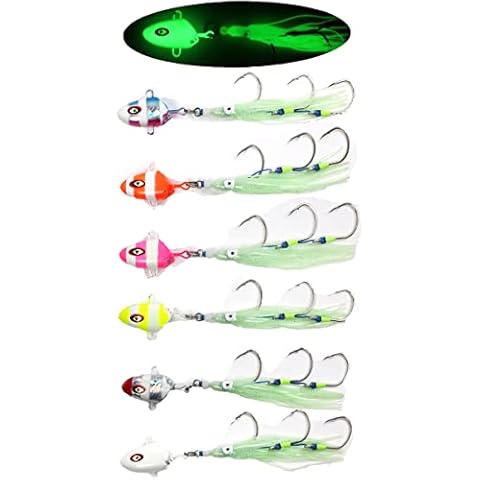 5PCS/LOT 100g-300g Luminous Inchiku Tenya Madai Jig Kabura Saltwater Fishing Lure Swimbait Jighead Fishing Bait Rubber Skirt Metal Jig Fishing Accessories (300g, C 6PCS) Cover