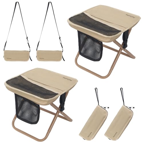 PetSumu 折りたたみ椅子 アウトドアチェア 超軽量 コンパクトチェア 調節可能なショルダー付き 折り畳み椅子 持ち運び便利 収納袋一体型 携帯チェア キャンプ 椅子 万博用 お花見 お釣り ハイキング 試合観戦(ベージュ, 展開後26横×24縦×24高さcm,2個セット)