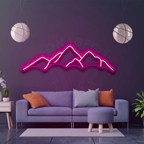 GYIODFU Mountains Skyline Neon Sign, 30 inch Long Dimmable Hot Pink Neon Lights Sign for Your Living Room, Loft, Office or Man Cave