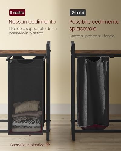 VASAGLE Cesto Portabiancheria, Porta Biancheria, 4 Sacchi in Tessuto Rimovibili, Piano d扐ppoggio, Metallo, 4 x 40 L, 116 x 33 x 72 cm, Nero Inchiostro e Marrone Vintage BLH401B01 - Immagine 4