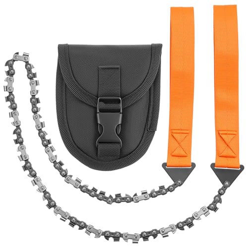 QWORK® Scie à chaine manuelle 33 dents 103 cm en acier au manganèse 65 – incl. sac de ceinture, pour le camping, la survie, les accessoires de plein air...