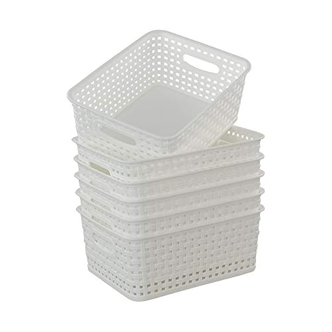 Plastic Weave Storage Basket Bin, 10 x 7.5 x 4, 6 Pack