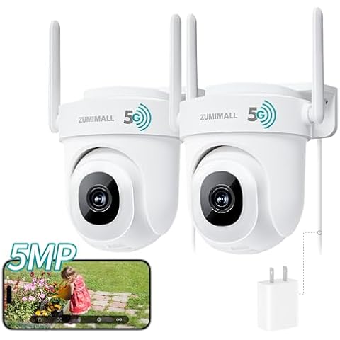 ZUMIMALL 5MP 5G Security Camera Outdoor Wired, 2Pack Outdoor Security Camera with 360° PTZ, Outside Cameras for Home Security with 24/7 Recording, Work with Alexa, 2.4&5G WiFi, AutoTracking, IP66 Cover