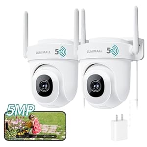 ZUMIMALL 5MP 5G Security Camera Outdoor Wired, 2Pack Outdoor Security Camera with 360° PTZ, Outside Cameras for Home Security with 24/7 Recording, Work with Alexa, 2.4&5G WiFi, AutoTracking, IP66