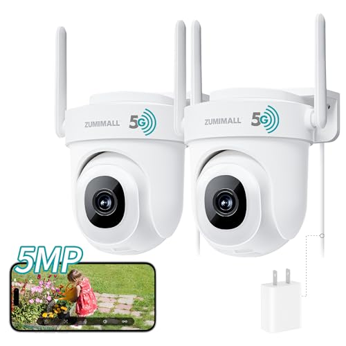 ZUMIMALL 2.5K Wired Cameras for Home Security, 2.4G/5G WiFi Outdoor Security Camera, 5MP, 24/7 Recording, AI Motion Detection, Cloud & SD Card Storage, 2-Way Audio, 360° PTZ Auto Tracking -