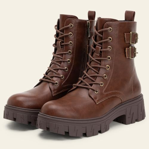 Vepose Women's Cognac Lace-Up Platform Combat Boots, Size 8, 9612 by Vepose - Used condition - Image 9