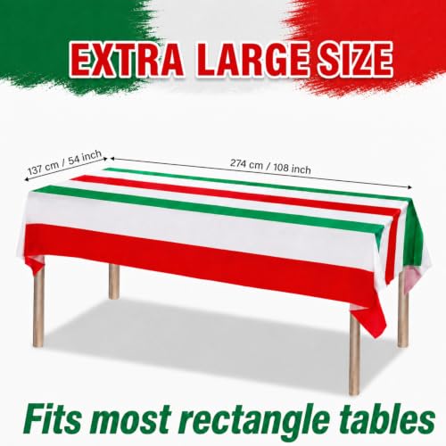 Image of Tatuo 3 Pcs Italian Flag Tablecloth 54 x 108 Inch Disposable Plastic Italy Table Covers Rectangular Red White Green Italian Themed Party Decorations Family Gathering Birthday Kitchen Supplies