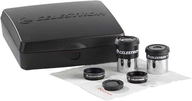 Celestron - PowerSeeker Telescope Accessory Kit - Includes 2X 1.25 Kellner Eyepieces, 3 Colored Telescope Filters, and Cleaning Cloth - Telescope Eyepiece Kit for Beginners