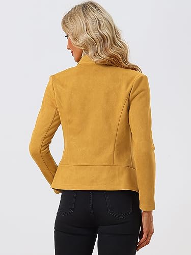Image of Allegra K Women Faux Suede Jacket Lapel Draped Open Front Cardigan Casual Trendy Suede Blazer