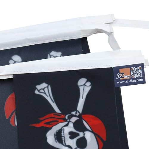 Image of AZ FLAG Pirate Red Bandana 6 meters BUNTING Flag 20 flags 9'' x 6'' - Jolly Roger STRING flags 15 x 21 cm