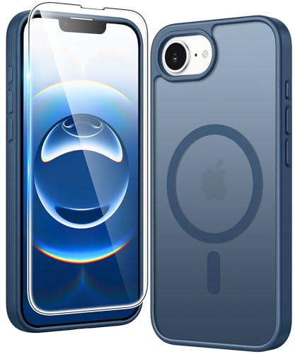 FNTCASE for iPhone 17e & iPhone 16e Case Matte: Magnetic Phone Cases with Screen Protector Drop Proof Compatible with Magsafe Slim Anti Yellowing Protective Translucent Cell Phone Cover (C-Blue)