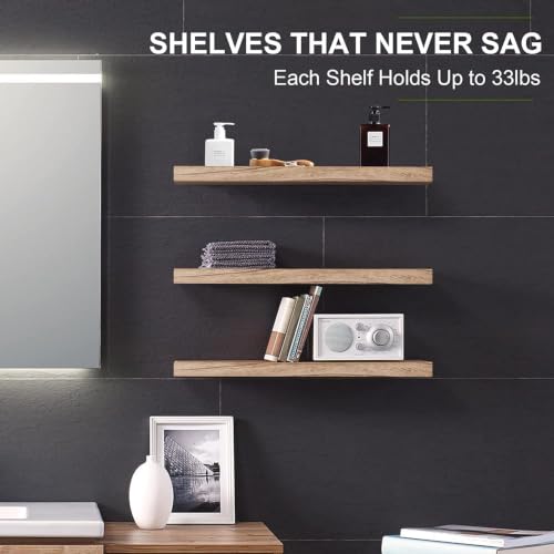 Image of Hamdan Collection Floating Shelves, 24 Inch Wall Shelf Set of 2, Rustic Wood Shelves for Wall Storage, Wall Mounted Wooden Display Shelf for Bathroom Bedroom (S3 Natural, 17 Inch S3)