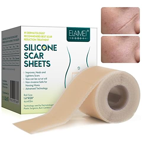 Silicone Scar Sheets (1.6”x 120”, 3M), Silicone Scar Tape, Scar Strips, Effective Silicone Scar Sheets for Surgical Scars, C-Section Surgery Scar, Keloid, Burn, Acne Cover