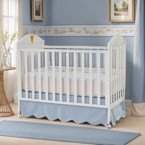 Image of Brandream Scallop Edge Cotton Crib Skirt, Baby Boy Girl Gender Neutral Crib Skirt Toddler Bedskirt Farmhouse Chic Nursery Crib Bed Skirt, Boho Bohemian Solid Mist Blue
