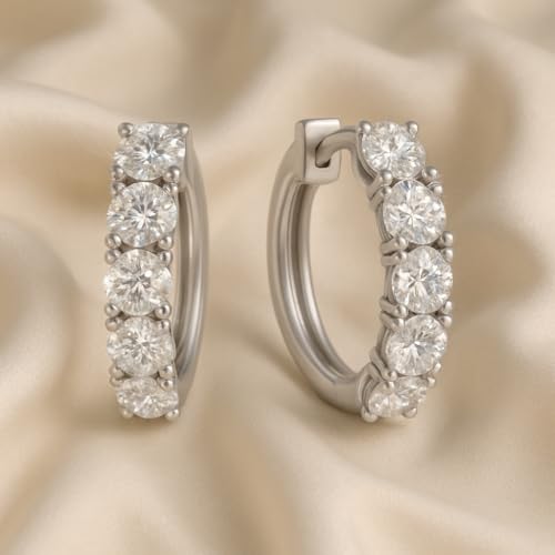 1/2 To 1 Carat Round Cut Five Stone Lab Grown Diamond Hoop Huggie Earrings For Women Sterling Silver/14K Gold (E-H Color, VS1 Clarity, 0.50-1 Ctw)4