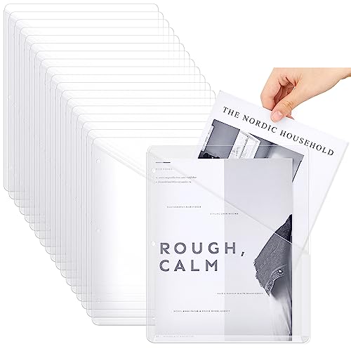 Seajan 48 Pcs Pocket Folders for 3 Ring Binder Clear Plastic Folders Sleeves with 2 Pockets 3 Hole Punch Binder Dividers Poly Slash File Jackets for Office School Document Organizer (White)
