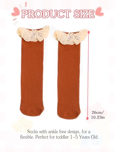 Urieo Baby Girls Knee High Socks Toddler Long Ruffle Socks Warm Cotton Stocking Princess Uniform for 1-3T4
