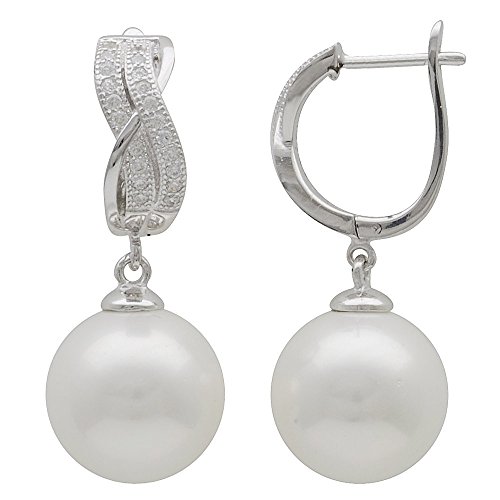 Ohrringe Ohrhänger mit 14 mm Perlen Muschelkernperlen Zirkonia weiÃŸ 925 Silber