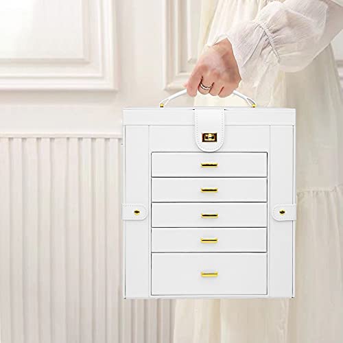 AKOZLIN Extra Large 6-Tier Jewelry Box Organizer with Mirror, 5 Drawers Leather Jewelry Storage Case for Women Girls Ring Necklace Earring Bracelet White by AKOZLIN - Image 8