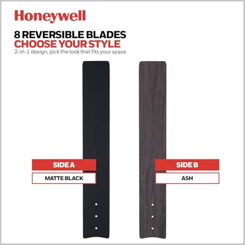 Image of Honeywell Ceiling Fans Xerxes Modern 62 Inch Ceiling Fan with Light, Remote Control Fan, LED Indoor Fan with 8 Blades, Matte Black and Ash Blade Finish Options, Matte Black (51473-01)
