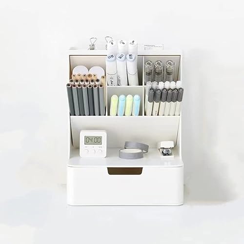 Miniatura 6 de Saikvi Organizador de escritorio con cajón y soporte para bolígrafos, organizadores de espacio de trabajo, accesorios de escritorio de oficina