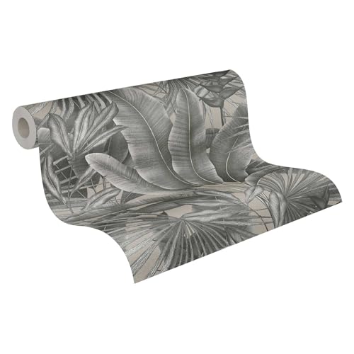 Livingwalls Carta Da Parati Con Effetto Giungla - Foglie Di Palma Floreale in Grigio, Beige - Alta Qualità 10,05m x 0,53m