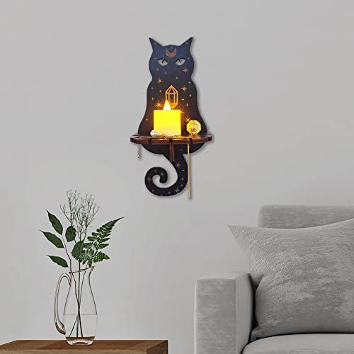 Wall Candle Holder Wooden Sconce Decor, Wall-Mounted Candlestick Crystal Display Shelf Wall Art Decorations For Living Room, Dining Room, Home And Office, Crafts Ornaments Gifts (Cat) #TOP6