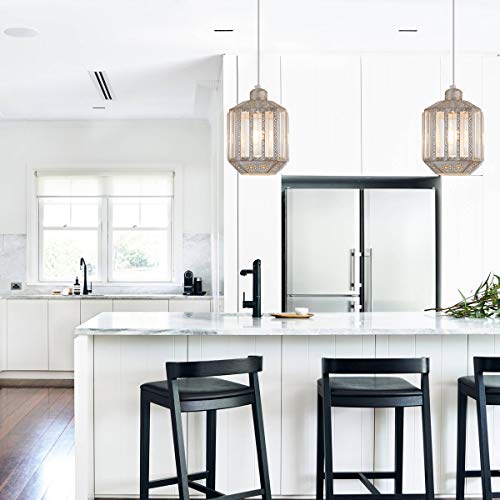 Ylong-Zs Hanging Lamps Crystal White Swag Lamp Rustic Pendant Light Plug In 16.4 Ft Cord Hanging Pendant Light Cage In-Line On/Off Dimmer Switch For Kitchen Island, Dining Room, Living Room,Corner #TOP2