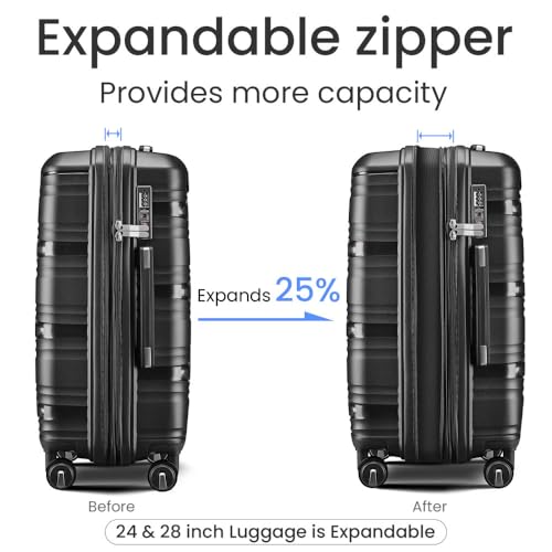 Luggage 4 Piece Sets(14/20/24/28), Hard Shell Lightweight TSA Lock Carry on Expandable Suitcase with Spinner Wheels Travel Set for Men Women (Black + Polypropylene)2