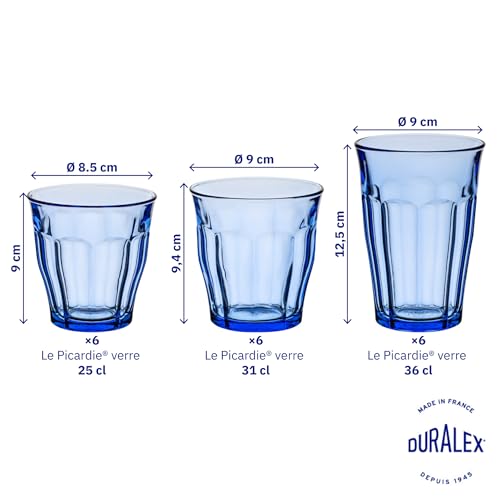 Duralex® Le Picardie® Set mit 18 Gläsern, Marineblau, 25 cl, 31 cl und 36 cl – Wasserglas, Saft, Soda und Cocktail – Hartglas… – Ansicht 6