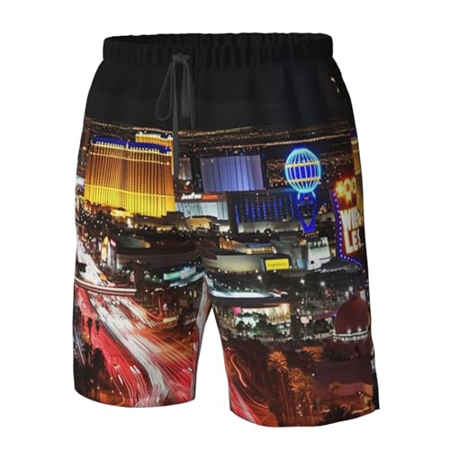 Las Vegas Night City Men's Swim Trunks Quick Dry Board Shorts with Pockets Casual Drawstring Beach Shorts4